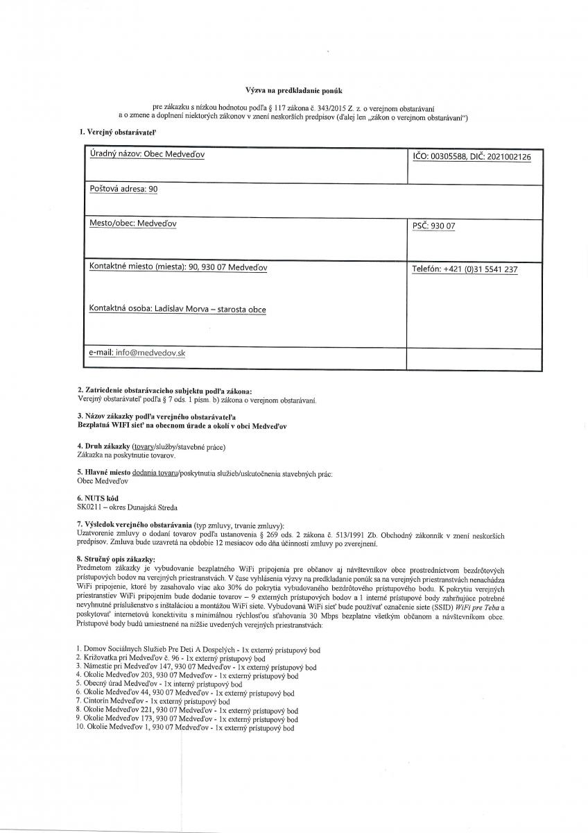 Ajánlatkérési felhívás alacsony értékű közbeszerzésre